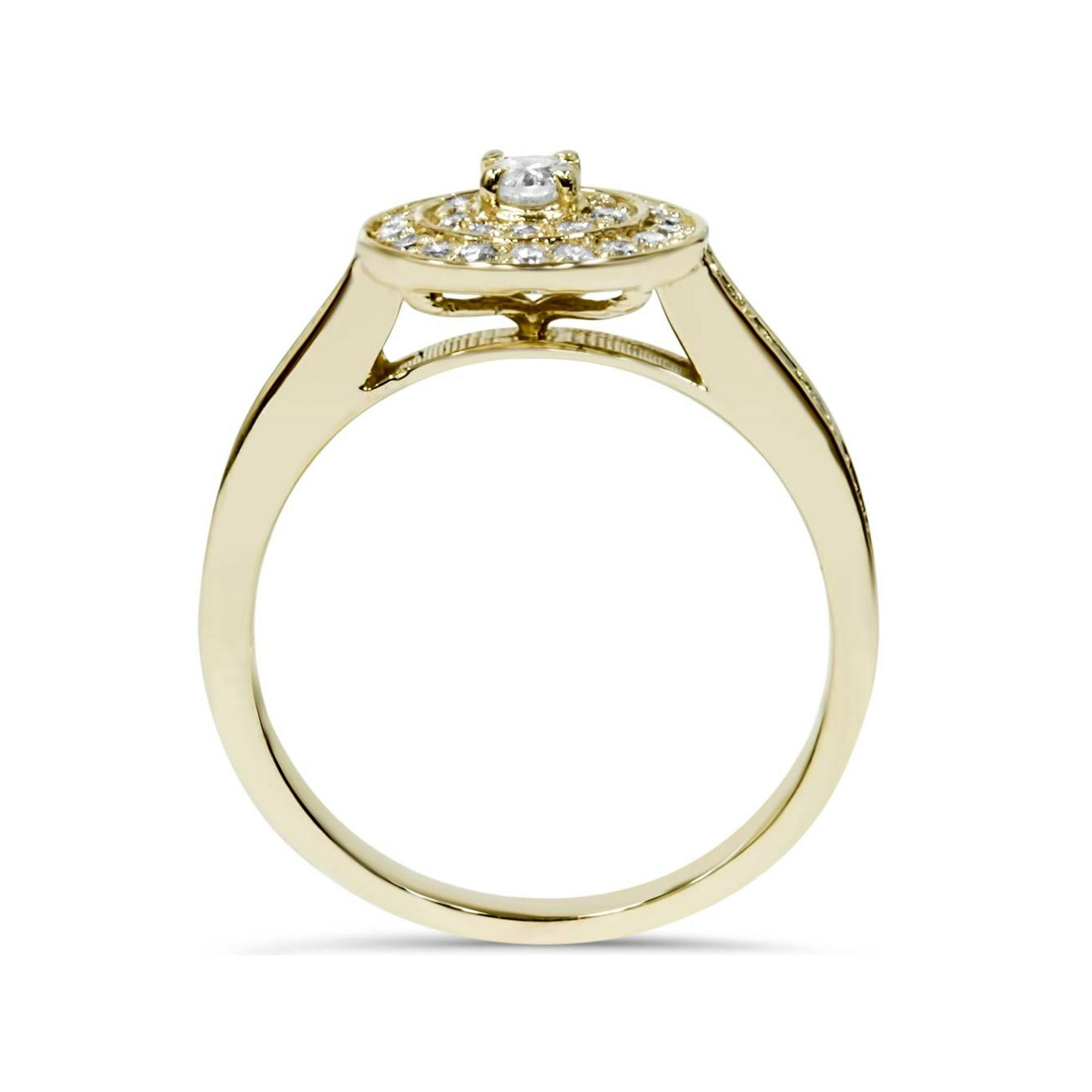 1/2 Carat Total Weight Diamond Double Halo Engagement Ring - 10k Yellow Gold, .10CT Center Stone