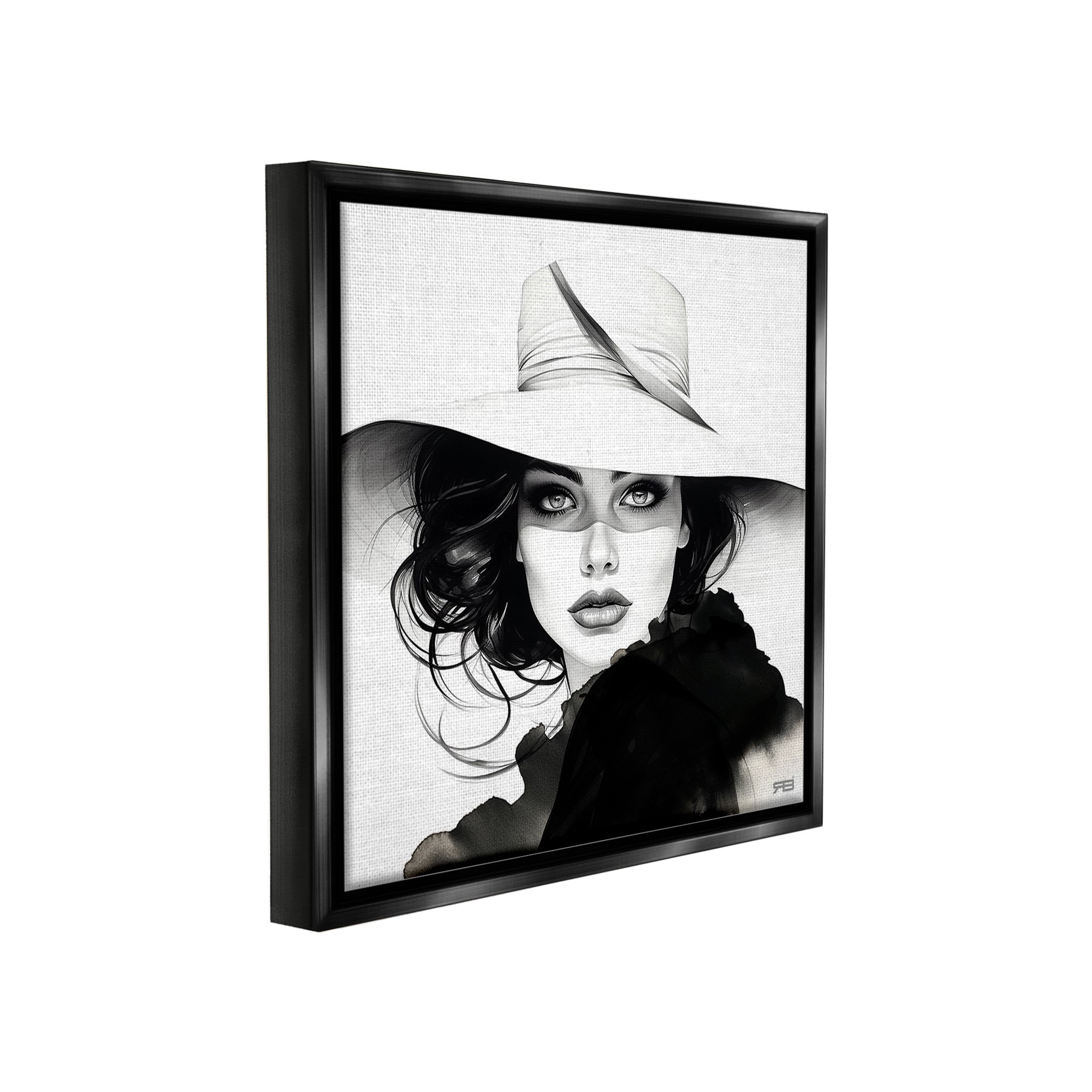 Stupell Industries Intense Glam Gaze Beauty & Fashion Painting Black Floater Framed Canvas Art Print Wall Art, 18 x 18