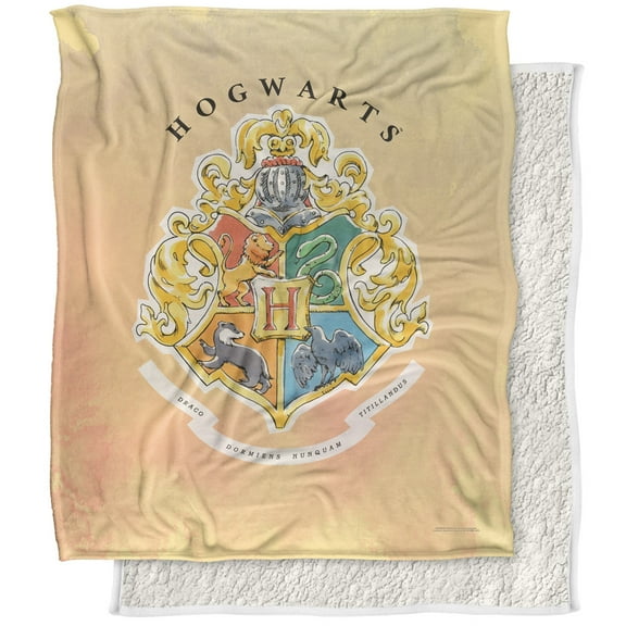 Harry Potter Blanket, 50"x60", Watercolor Hogwarts Sigil Silky Touch Sherpa Back Super Soft Throw Blanket