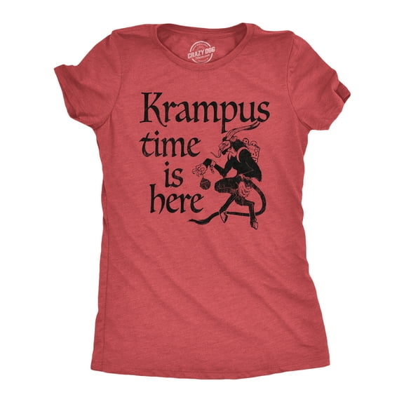 Womens Krampus Time Is Here T Shirt Funny Xmas Evil Devil Santa Joke Tee for Ladies Womens Graphic Tees