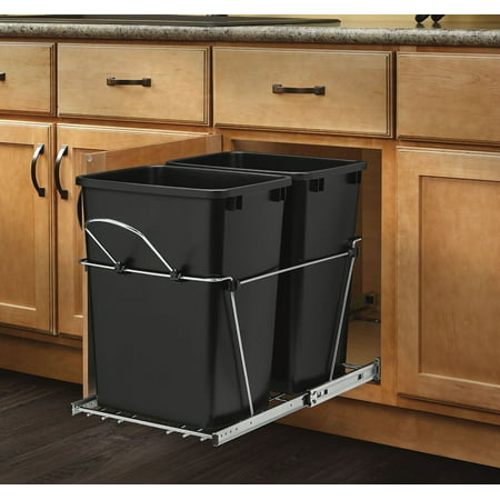 Rev-A-Shelf - RV-18KD-18C S - Double 35 Qt. Pull-Out Black and Chrome Waste