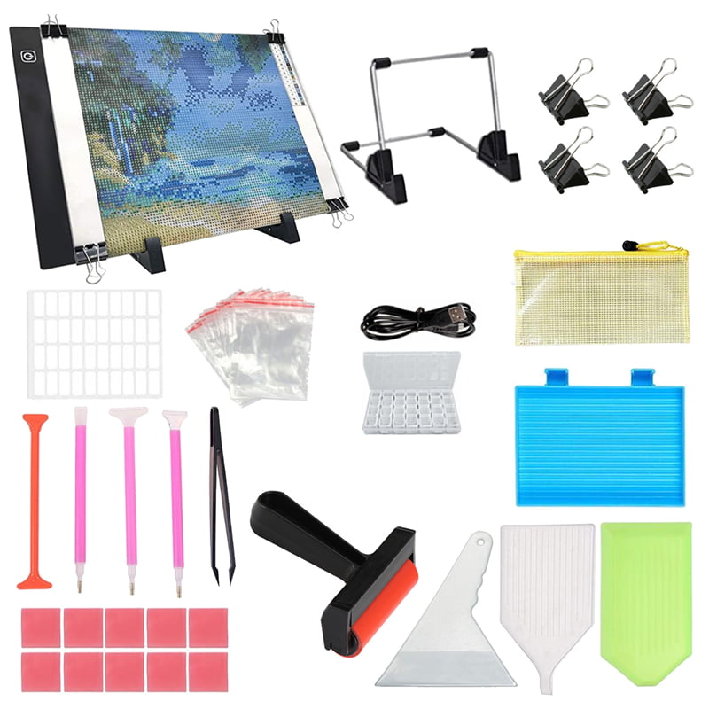 Diamond Painting A4 LED Light Pad Artcraft Tracing Light Box with Detachable Stand and Clips for 5D Diamond Painting/Tattoo Drawing/Sketching/Animation Adjustable USB Powered Light Board Kit