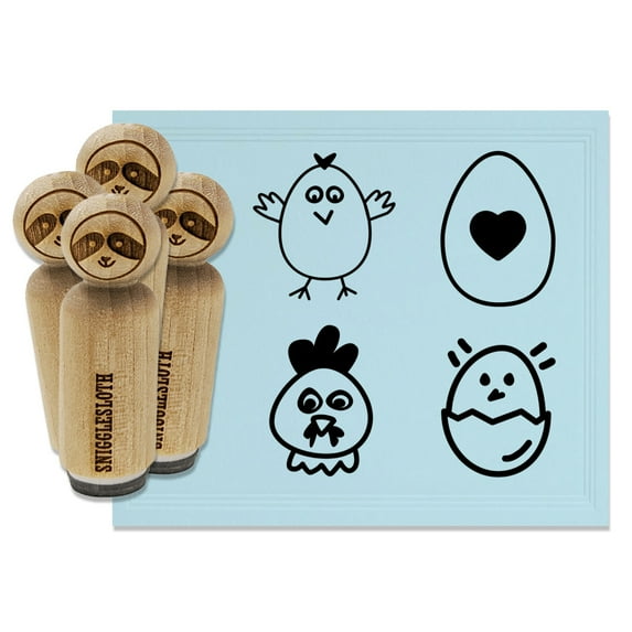 Chicken Wary Doodle Rooster Chick Hatching Heart Egg Rubber Stamp Set for Scrapbooking Crafting Stamping - Small 3/4 Inch