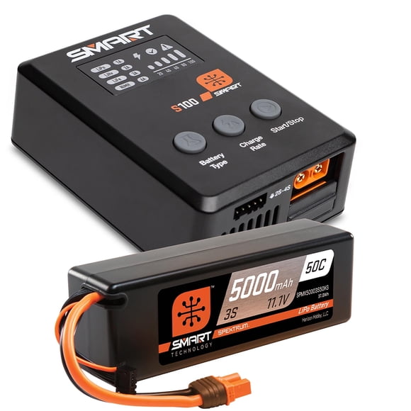 Spektrum Accessories Smart Powerstage Surface Bundle: 5000mAh 3S 50C LiPo Battery (IC3) / 100W S100 Charger SPMX-1033