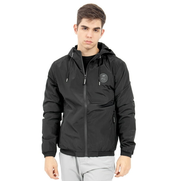 Chamarra Para Hombre De Nylon Con Capucha Y Aplicación Quarry Color Negro
