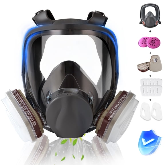 Pomerol Reusable Full Face Respirator Gas Mask with 6001 & 2097 Activated Carbon Filter