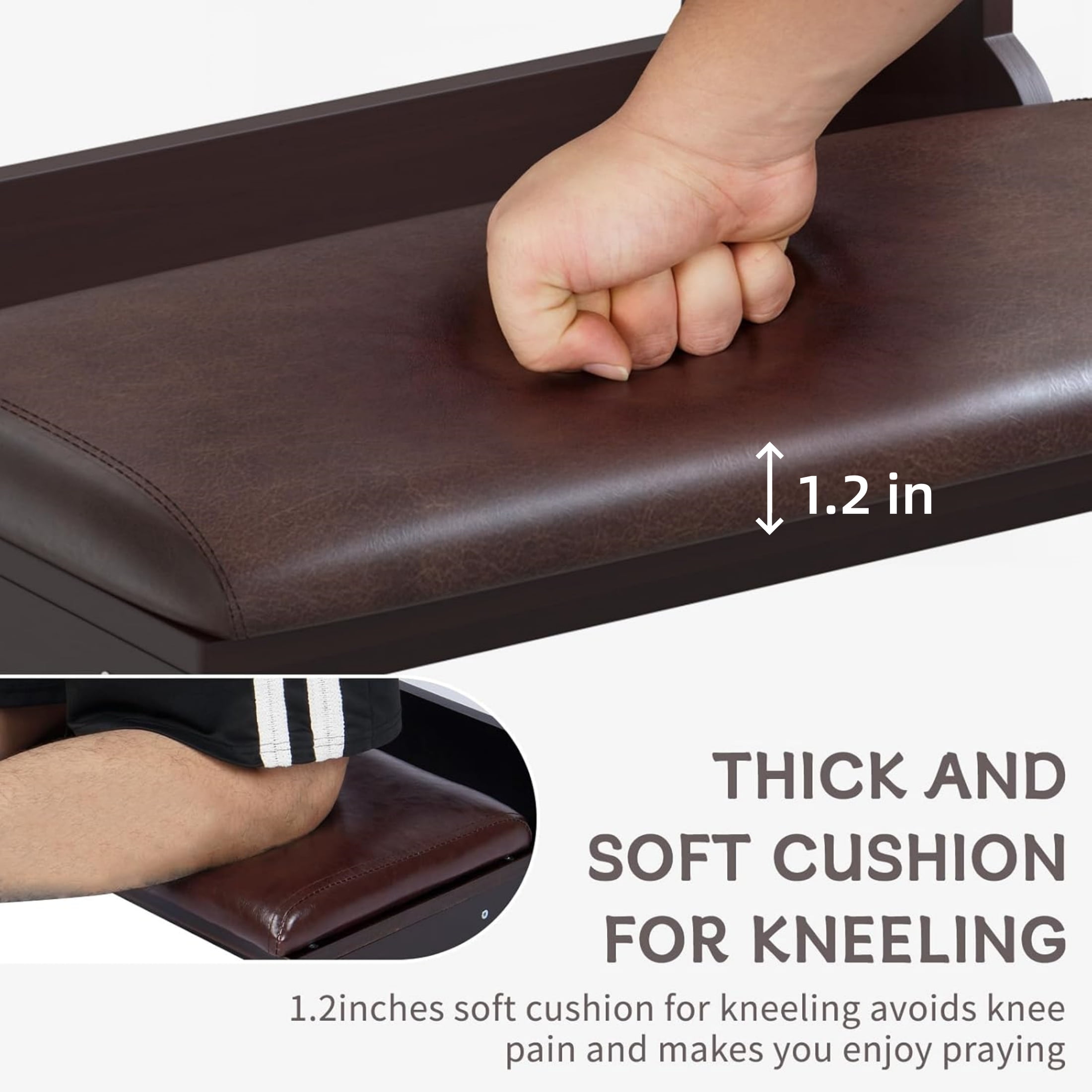 Gtouse Prayer Bench, Padded Prayer Kneeler with Book Shelf and Cushion, Prayer Table Chair Stool for Home & Church, 23.1" x 20.4" x 32.8"