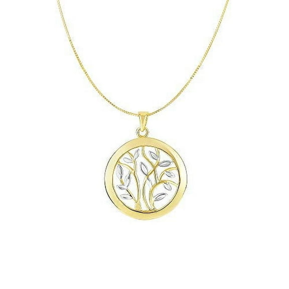 JewelStop 14k 2-Tone Gold 21mm Shiny Open Quarter Pendant Necklace - 18 Inches, 2.8gr.