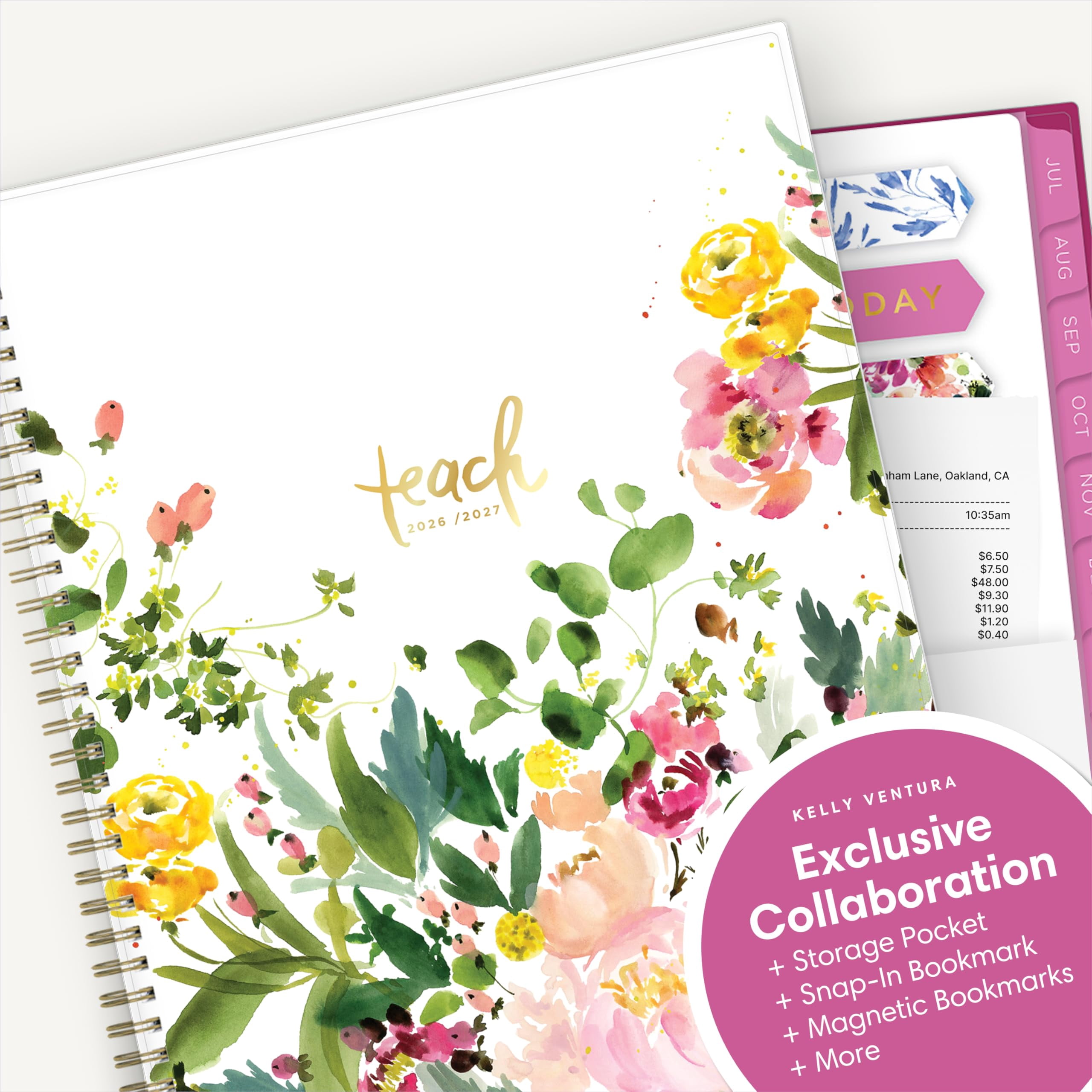 Blue Sky Kelly Ventura 2026-2027 Weekly and Monthly Academic Year Teacher Lesson Planner Calendar, July 2026 - June 2027, 8.5" x 11", Magnetic & Snap In Book Marks, Stickers, Summertime Brights