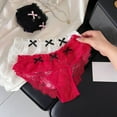 thumbnail image 6 of KHONTS Women's Lace Trim Sweet Briefs Sheer See Through Low Waist Ruffle Cheeky Underpants Red L, 6 of 6
