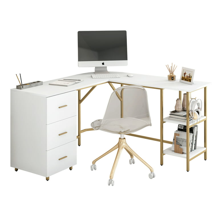 TECHNI MOBILI 59 in. W L-Shape Sand Home Office Two-Tone Desk with Storage  Computer Desk RTA-739DL-SND - The Home Depot