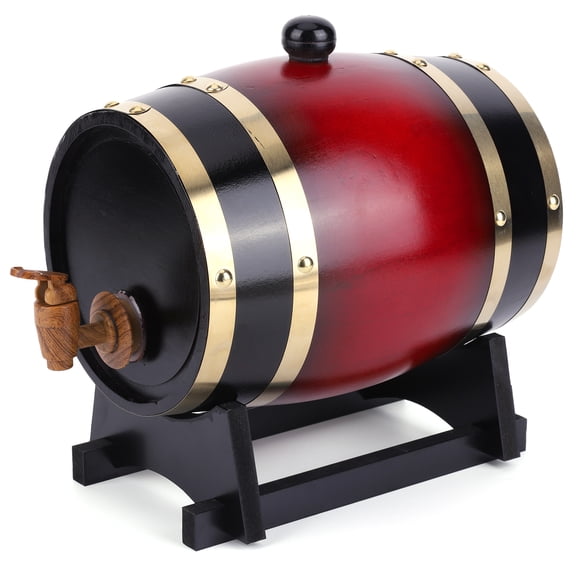 golytefs 3L Whiskey Barrel with Bracket Retro Faucet Wooden Barrel Wine Storage Container