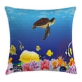 thumbnail image 1 of Ocean Throw Pillow Cushion Cover, Modern Cartoon Deep Sea Nautical Navy Aquarium Fish Turtle Rocks Moss Artwork Print, Decorative Square Accent Pillow Case, 16 X 16 Inches, Multicolor, by Ambesonne, 1 of 2