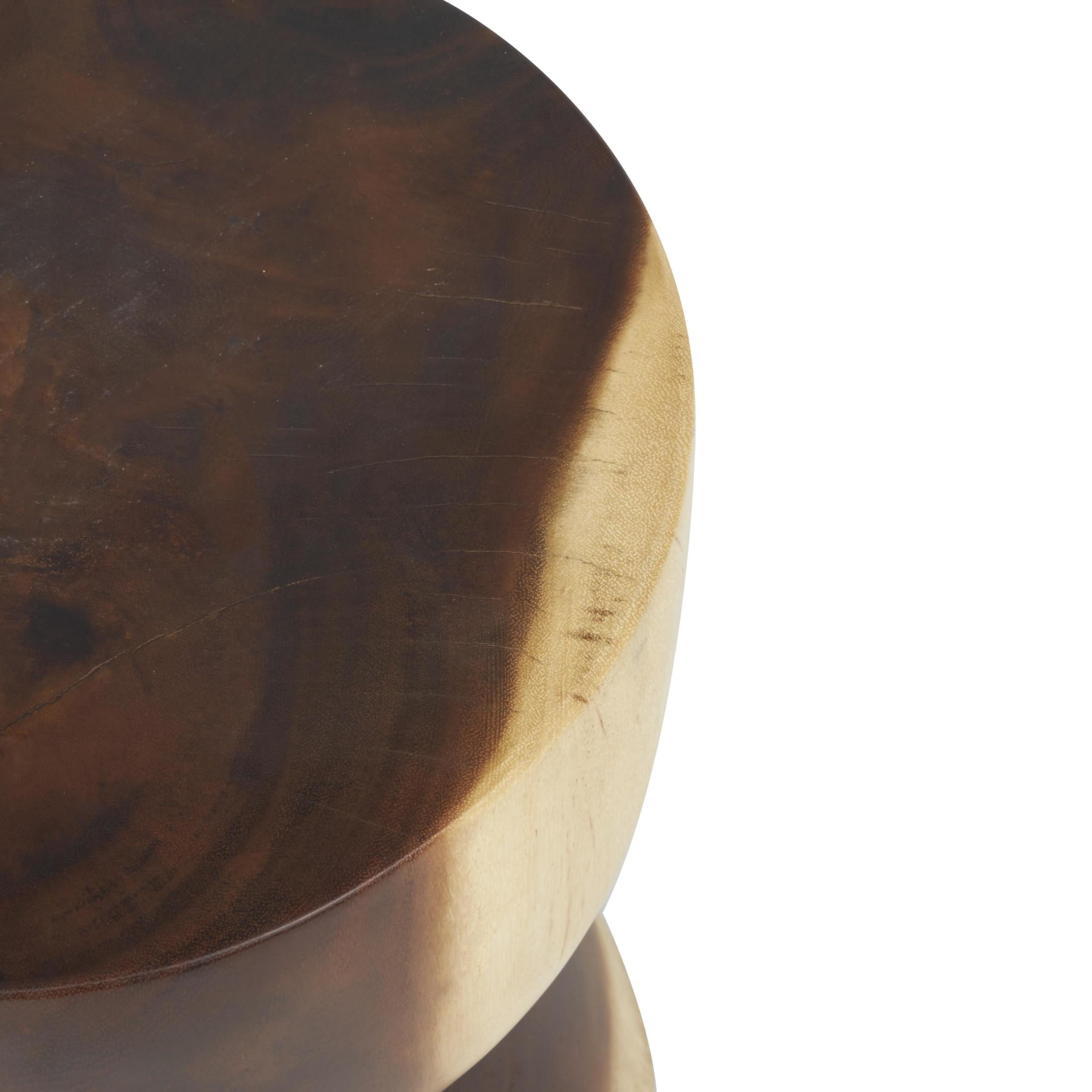 DecMode 14" x 18" Brown Wood Handmade Hourglass Accent Table with Natural Wood Grain, 1-Piece