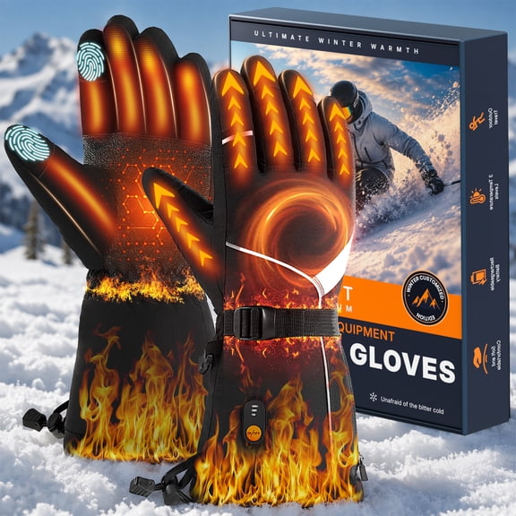 Heated Gloves for Men Women Rechargeable Heated Gloves with 2 x 7.4V 2600mAh Battery Thick Liner Electric Heating Gloves Waterproof Electric Hand Warming Gloves with Touchscreen for Skiing Hiking, M