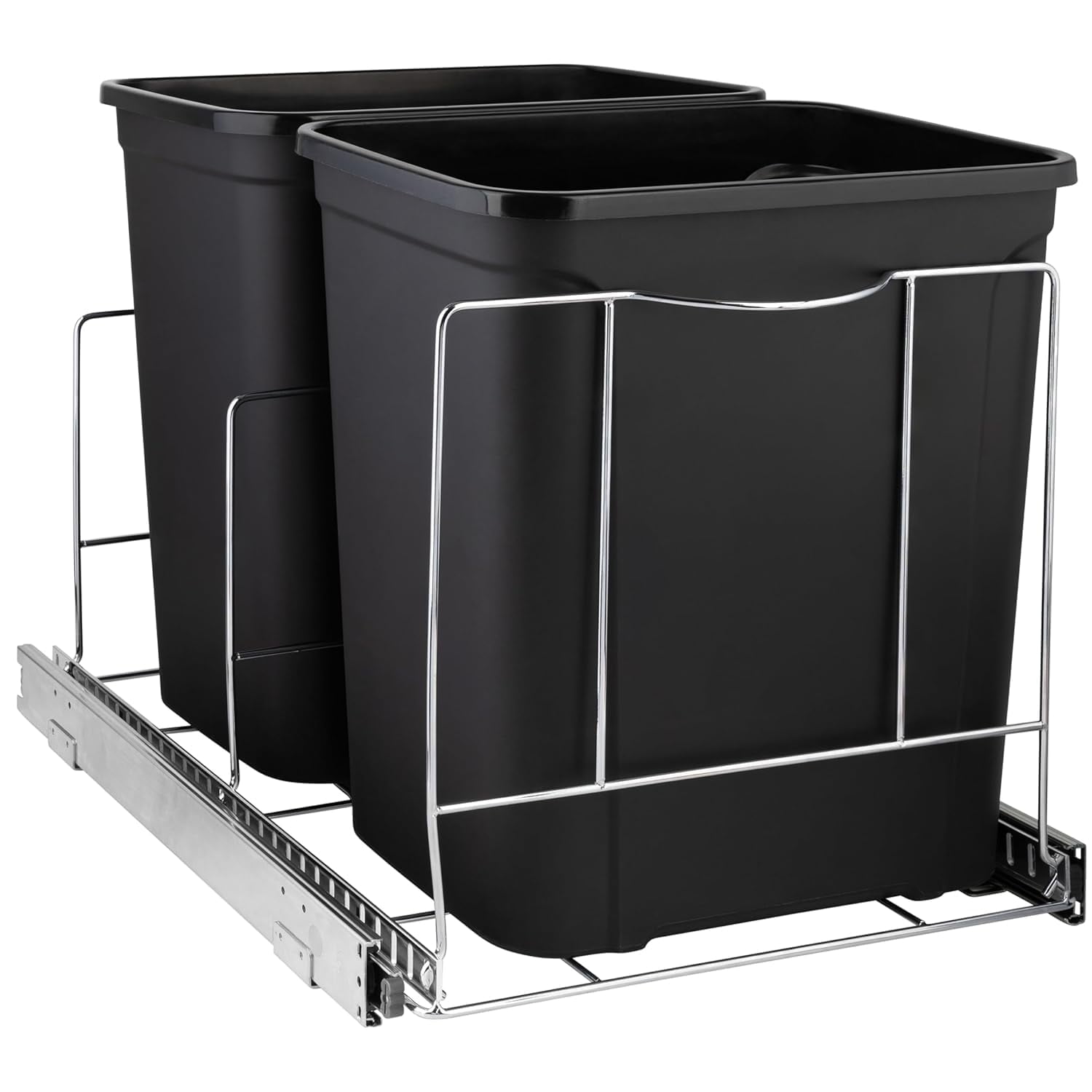Segawe Sliding Pull Out Double Trash Bins, 35 Quart, Black, Fits