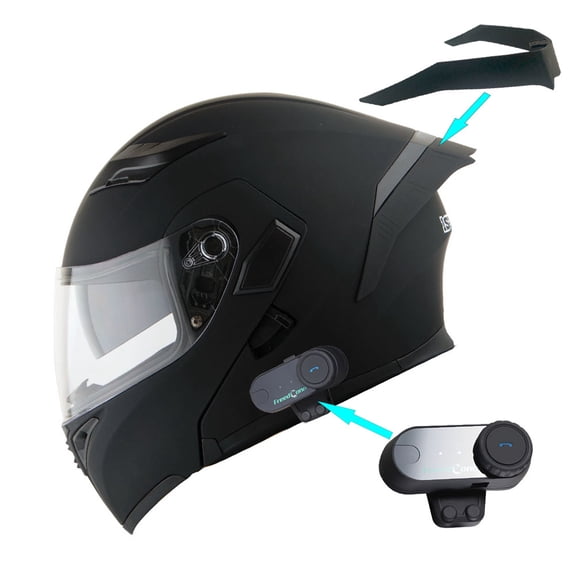 1Storm Motorcycle Modular Full Face Flip up Dual Visor Helmet Spoiler Motorcycle Bluetooth Headset: HB89 Matt Black