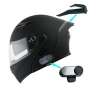 1Storm Motorcycle Modular Full Face Flip up Dual Visor Helmet   Spoiler   Motorcycle Bluetooth Headset: HB89 Matt Black