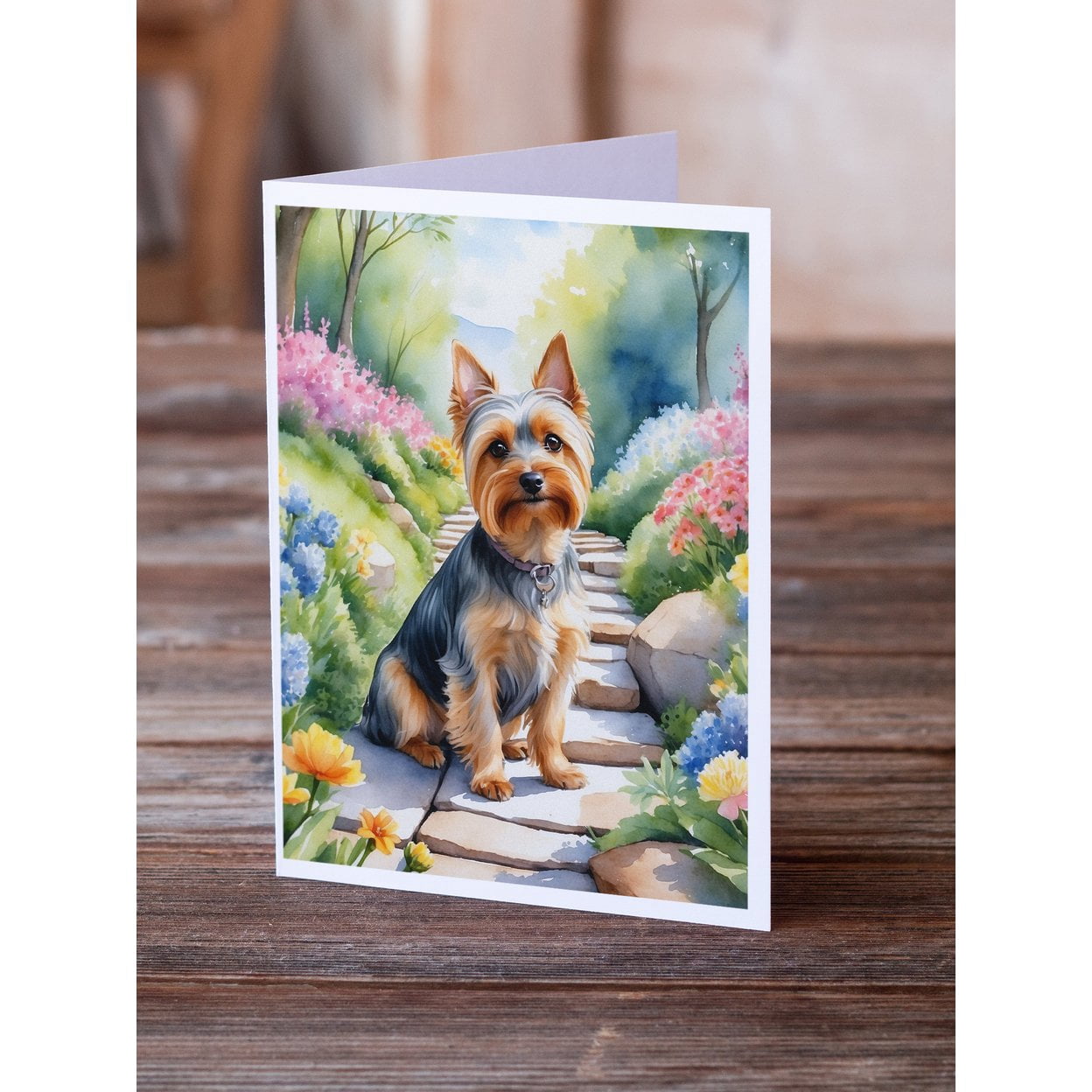 Silky Terrier Spring Path Greeting Cards Pack of 8 7 in x 5 in