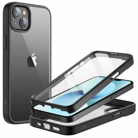 JETech Case for iPhone 14 Plus 6.7-Inch with Built-in Screen Protector Anti-Scratch, 360 Degree Full Body Rugged Phone Cover Clear Back (Black)
