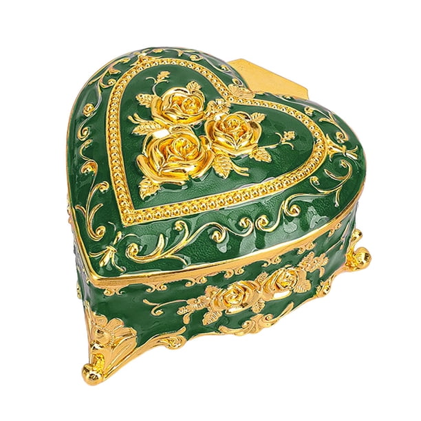 Joyero con forma de corazón, organizador de collares, elegante joyero portátil. Oro rosa verde