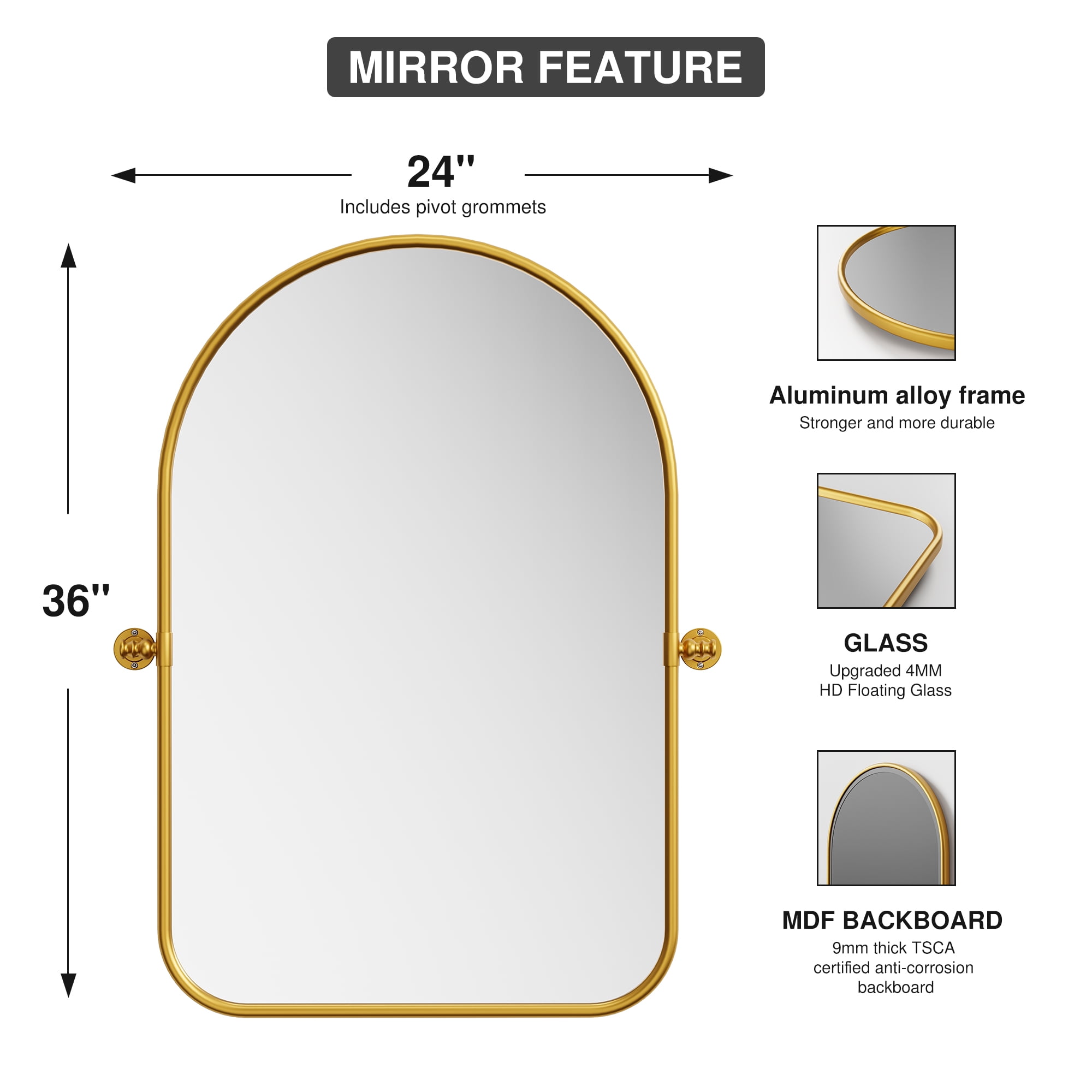 14"x9" Modern Iron Frame Arched Round Angle Wall Mirror Wall Mounted Mirror,Gold