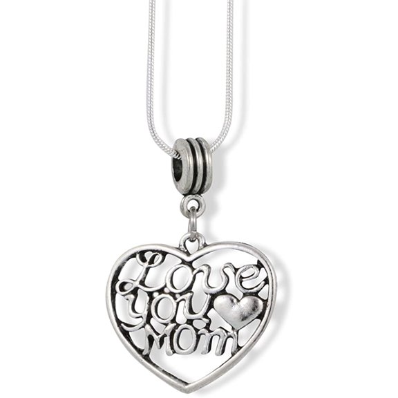 Emerald Park Jewelry Love You Mom in a Heart Charm Snake Chain Necklace