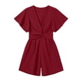 thumbnail image 5 of ZHYou Short Sleeve Jumpsuits for Women Cotton Flowy Loose V Neck Lightweight Casual Summer Short Rompers,Wine,Size XL, 5 of 6