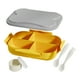 thumbnail image 2 of Caja de almuerzo de 4 compartimentos amarilla con cuchara y tenedor y caja de salsa, 2 of 6