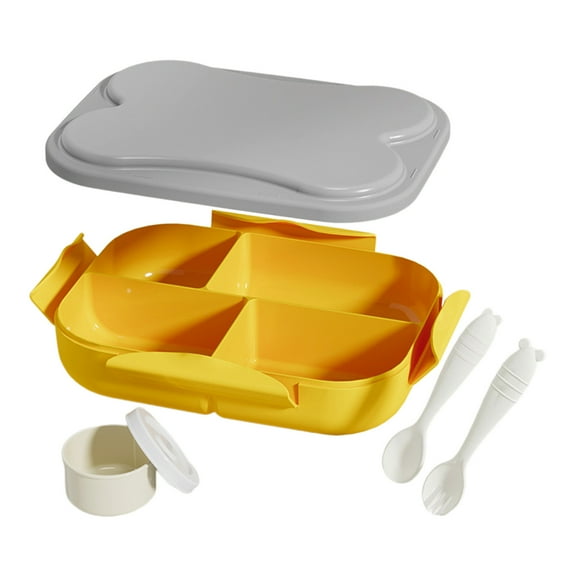 4 Compartment Bento Lunch Box with Spoon Fork Sauce Containers, Portable Meal Container for Campus Work Travel Meal Storage