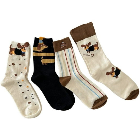 vlrwzc 4pair Cute Cartoon Dachshund Women's Socks Kawaii Harajuku Breathable Autumn Winter Fashion Dog Socks Women Business Christmas Gifts