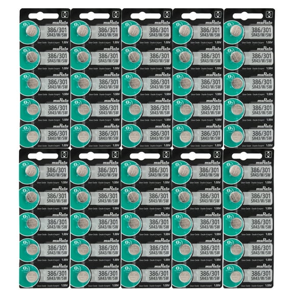 Murata 386/301 Sr43/W/Sw 1.55v Silver Oxide Watch Battery 50 pcs