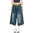 thumbnail image 2 of Cagogo Women's Plus Size High Waisted Denim Capri Pants with Pockets Belted Flowy Casual Wide Leg Capri Jeans Streetwear Travel Trousers, Dark Blue M, 2 of 6