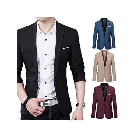 - Micelec Men's Slim Formal Business Suit Coat One Button Lapel Long Sleeve Pockets Top