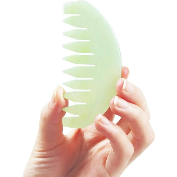 LEOSENSE Gua Sha Comb, Natural Jade Stone, Hair Scalp Massage Comb for Head Care Relaxing,  Facial and Body GuaSha Massage Tool