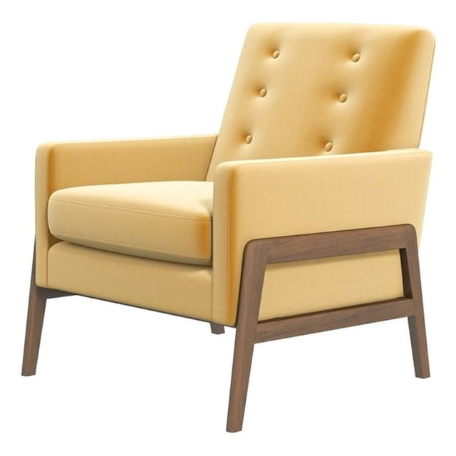 Fauteuil d'Appoint en Velours Jaune Capitonné Steven de Style Mi-Siècle Moderne
