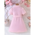 thumbnail image 3 of FEORJGP Kids Little Girl Elegant Casual Dress 3T-8T Toddler Short Puff Sleeves A-Line Dress Notched Lapel Asymmetrical Summer Dress Fashion Comfy Party Dress with Belt for Formal Party Vacation Daily, 3 of 8