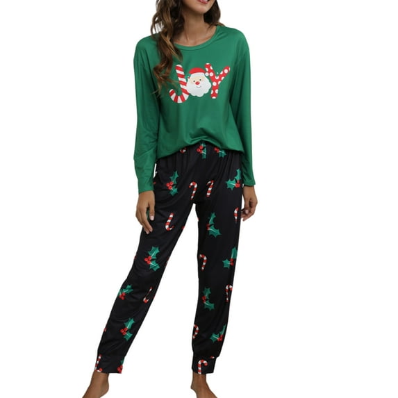 Seyurigaoka Christmas Women Juniors Pajamas Set, Long Sleeve Round Neck Tops Leg Opening Pants