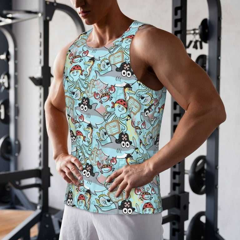 Haiem pirate with funny animals Pattern Men Workout Tank Top Gym