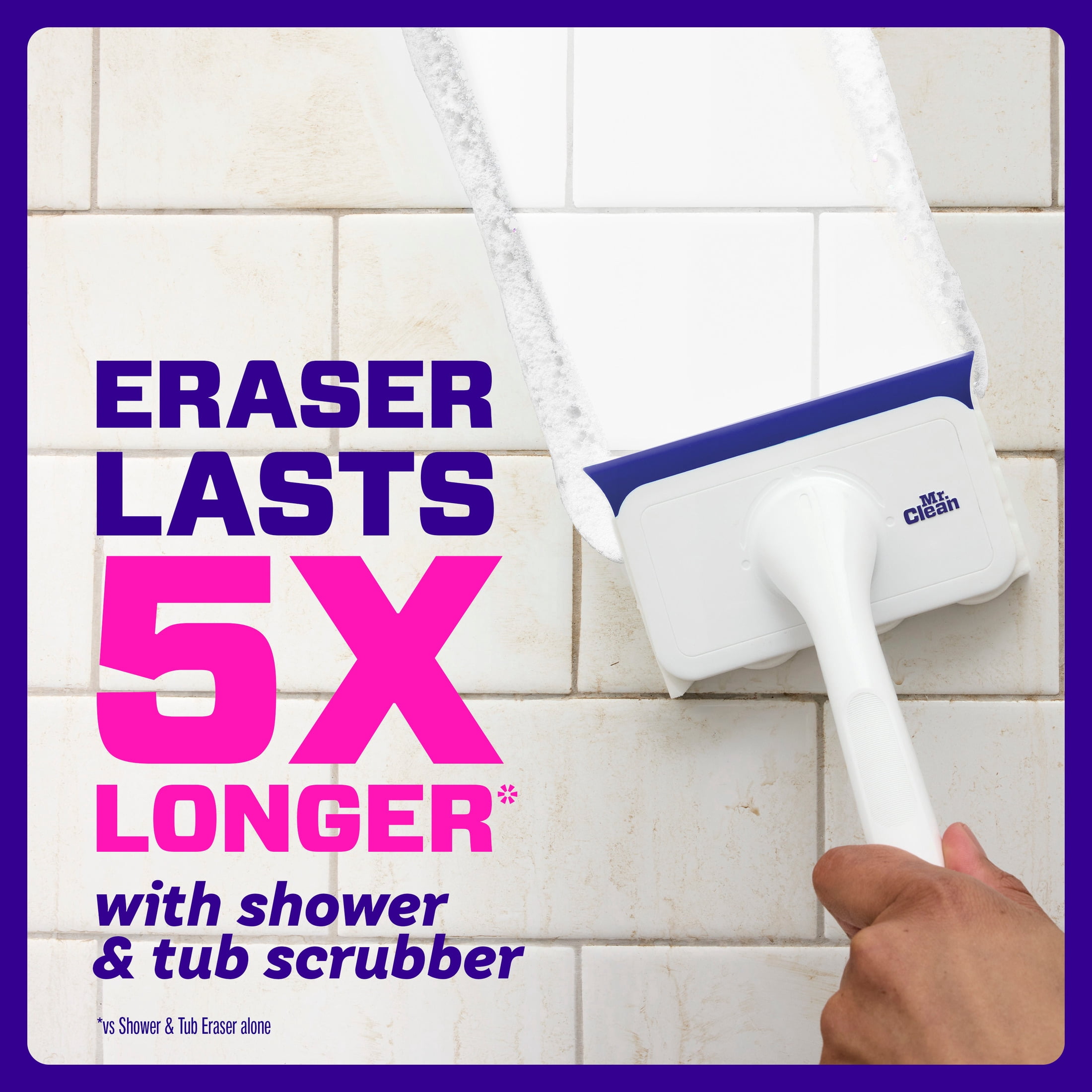 Mr. Clean Shower & Tub Scrubber, Starter Kit, 1 Scrubber & 2 Erasers