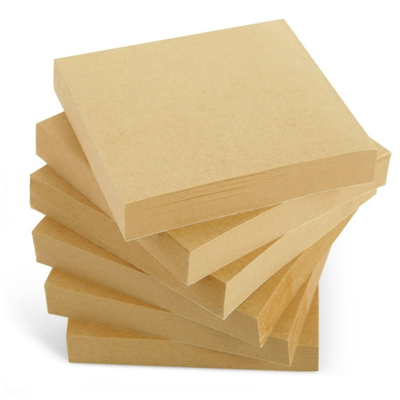 Juvale 6-Pack Kraft Paper Sticky Notes 3x3 inch, Brown Self-Adhesive Memo Notepad Set, Self-Stick Note Pads for Office Work, Home, Teachers, 100 Sheets Per Pad