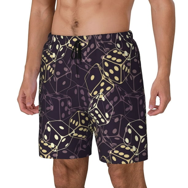 Balery Dice Bañador para hombre, shorts de playa de secado rápido con entrepierna y forro de compresión-Large
