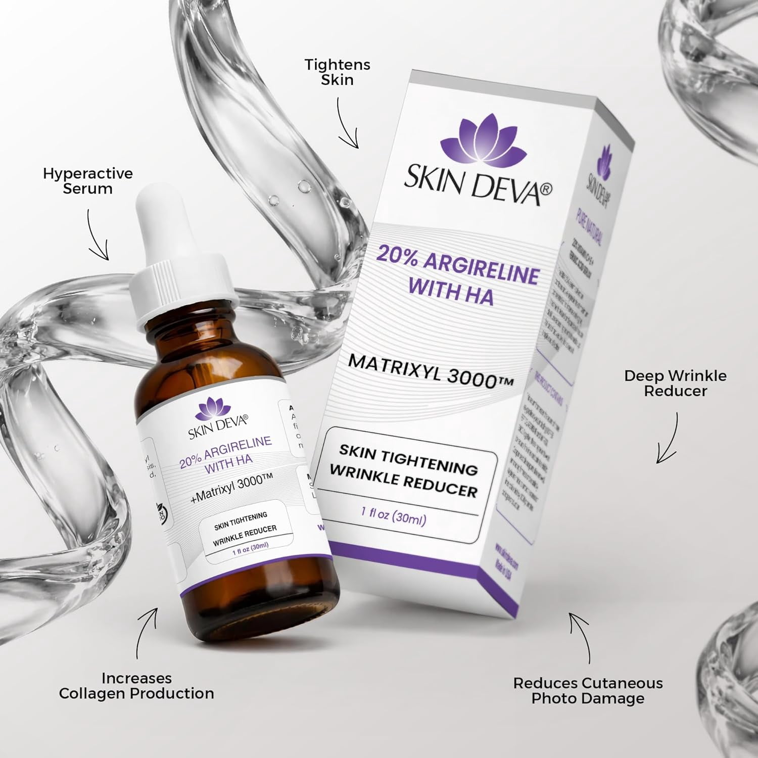 Skin Deva 20% Argireline Matrixyl Serum with Hyaluronic Acid for Hydration, Firmness & Smoother-Looking Skin, 1 oz