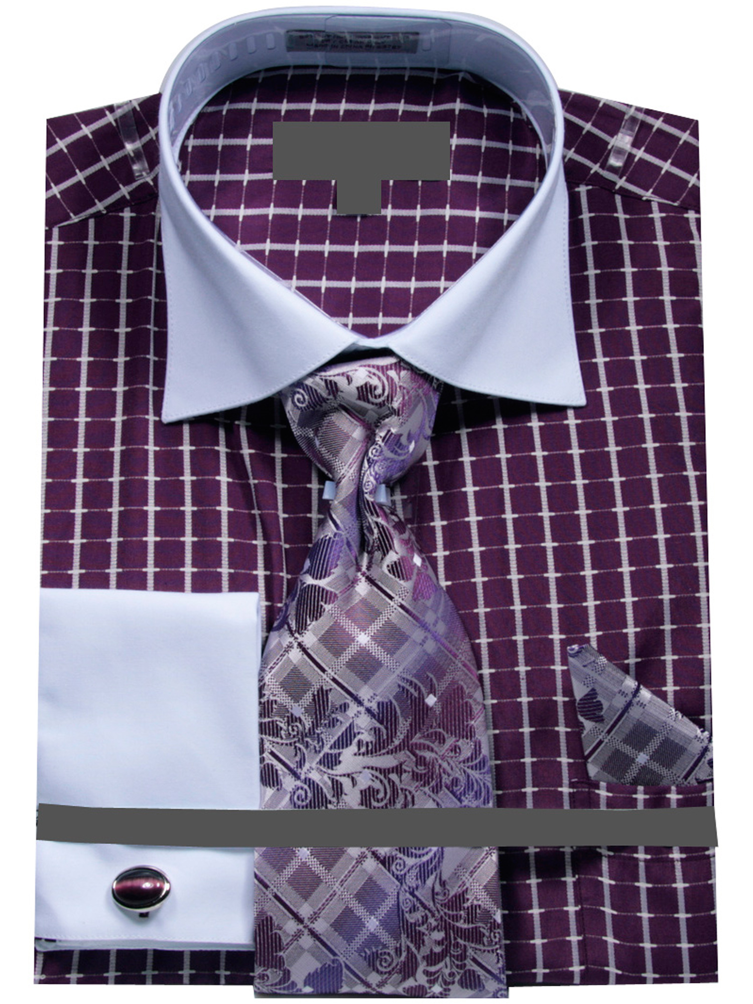 Men's Striped Two Tone French Cuff Shirt Tie Hanky Cufflinks