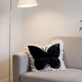 thumbnail image 2 of Butterfly Shaped Throw Pillow - Black - 55x55cm Velvet Cushion with Lace Trim, Elegant Decorative Pillow for Sofa, Bed & Living Room (1pc), 2 of 4