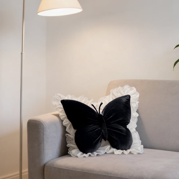 Velvet Butterfly Shaped Throw Pillow â Elegant Bowknot Design with Lace , Decorative Cushion for Sofa Living Room Bed