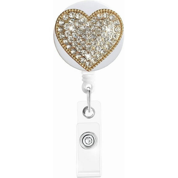 Rhinestone Bling Retractable Badge Holder for Nurses - 24 inch Cord, Alligator Clip, Multiple Fun Designs (Healthcare Workers, Teachers, Students)