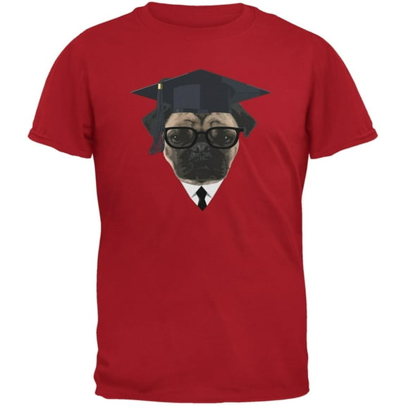 Graduation - Graduate Pug Funny Red Adult T-Shirt - X-Large