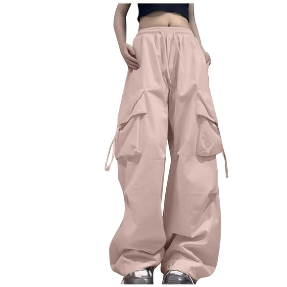 Timegard Cargo Pants for Women Wide Leg Elastic Waisted Drawstring Hiking Outdoor Trousers with Pockets Baggy