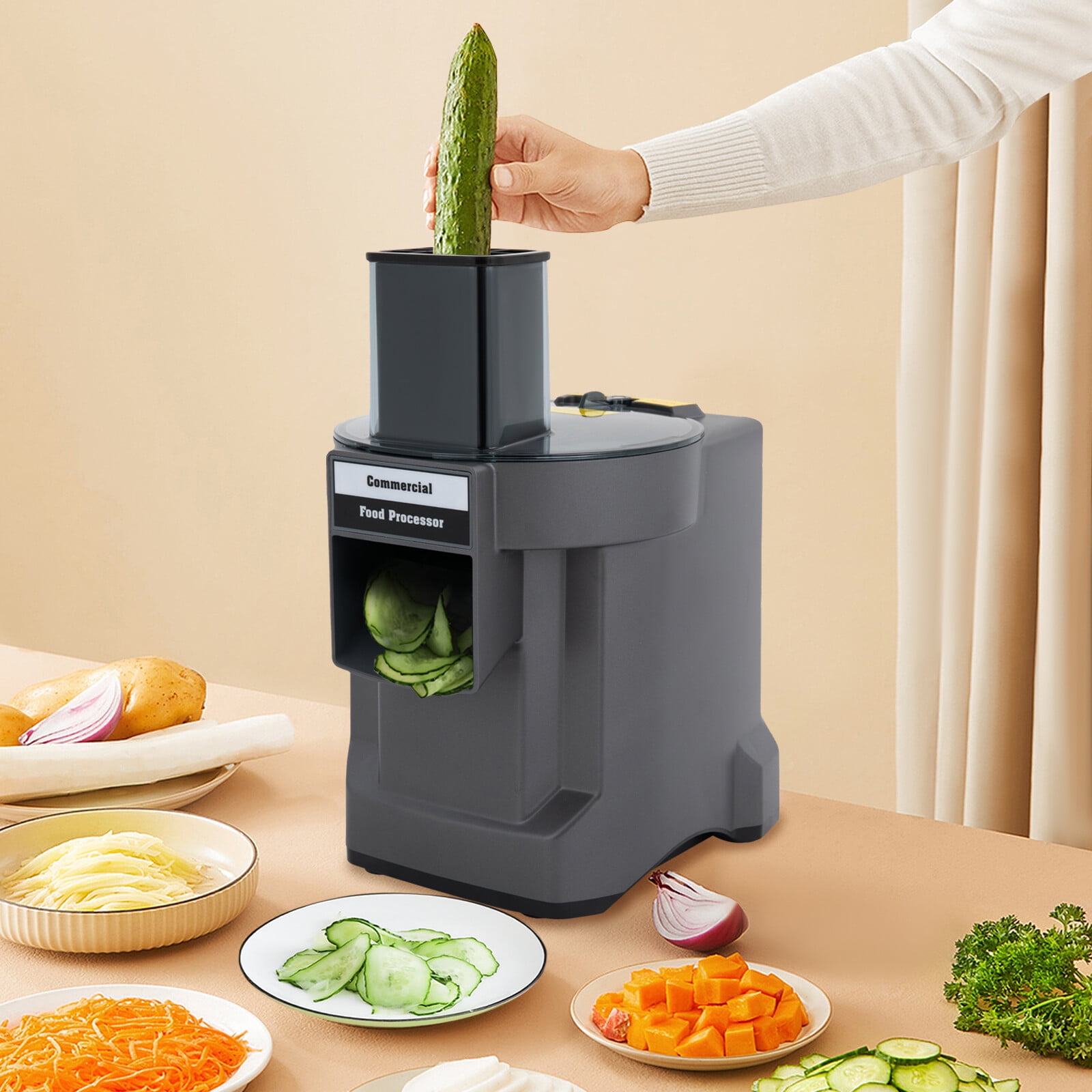 3-in-1 Black Corded Electric Commercial Vegetable Processor Egetable Slicer Shredder Dicer with 3 Blades